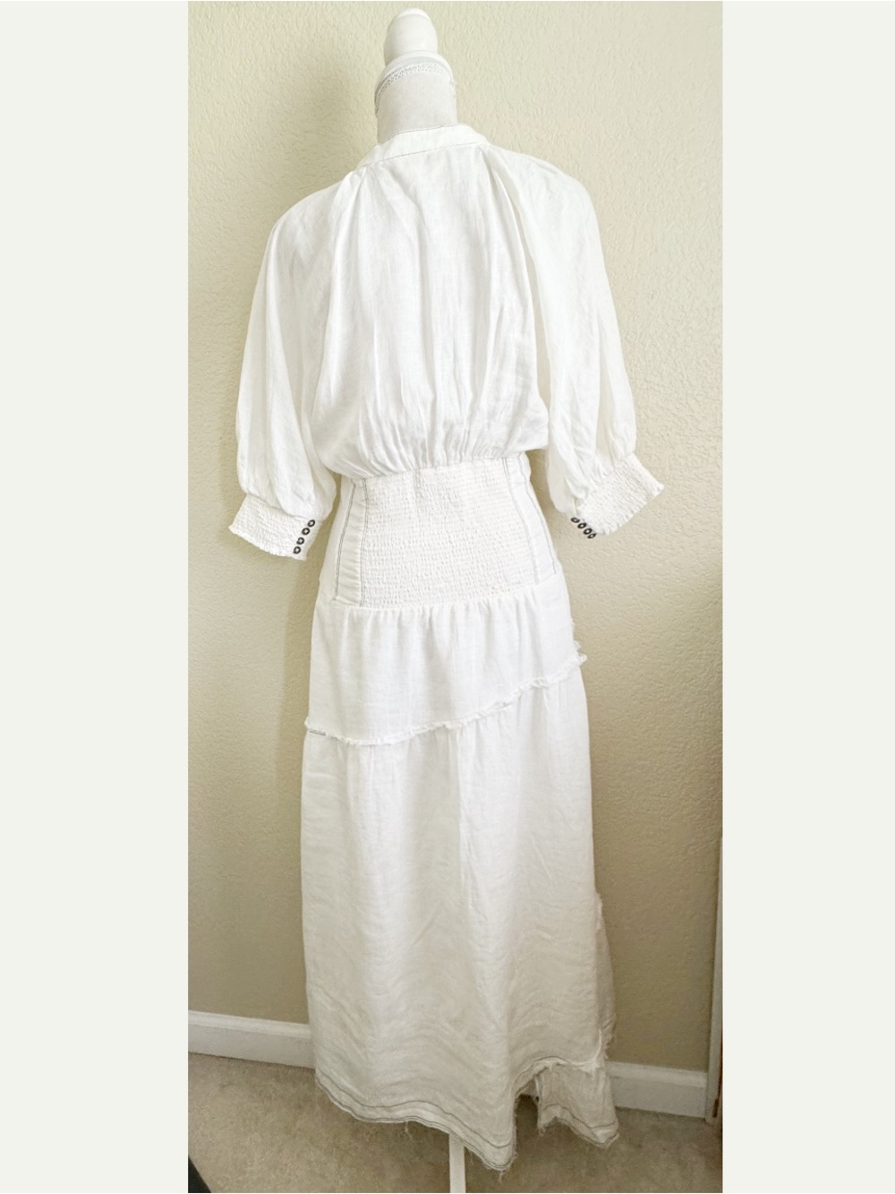 Anthropologie V-Neck Corset Midi Shirt Dress in Off White Medium - Picture 7 of 14